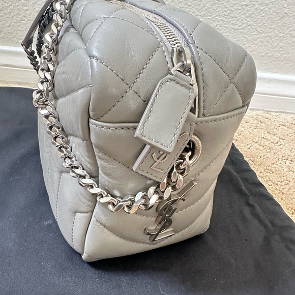 Saint Laurent Calfskin Y Quilted Monogram Small Loulou Bowling Bag Gray - Picture 6 of 11